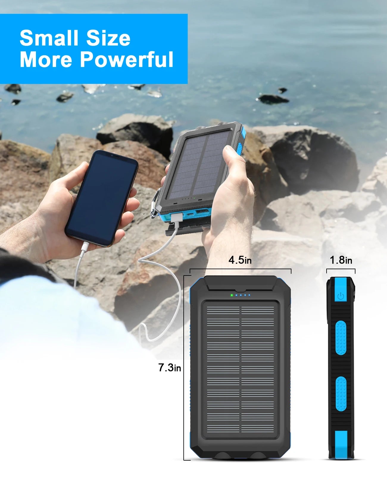 Solar power bank 50000mAh with built-in cable, lightweight and large capacity universal mobile power supply for mobile phones