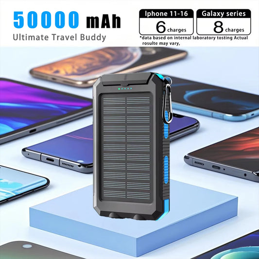 Solar power bank 50000mAh with built-in cable, lightweight and large capacity universal mobile power supply for mobile phones